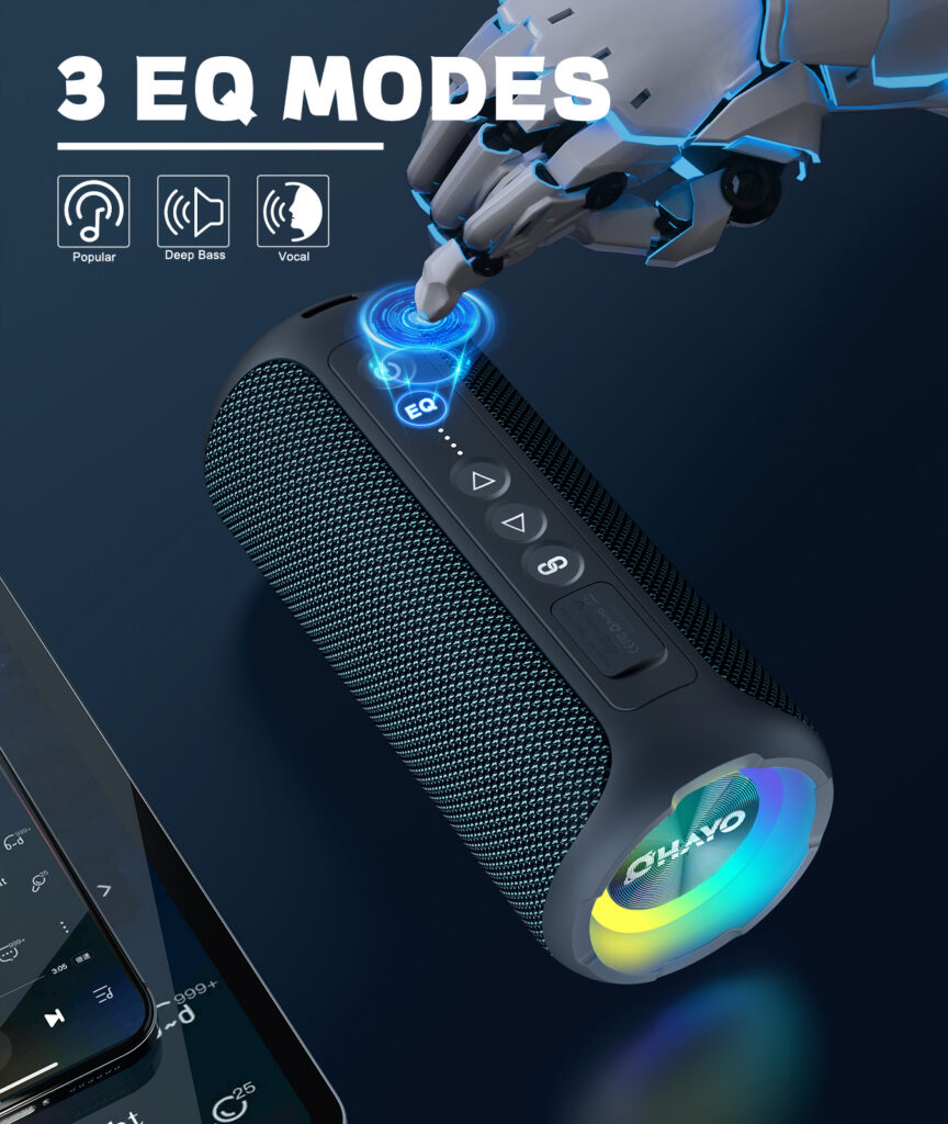 Ortizan X8 Pro coluna bluetooth com 3 modos de EQ e iluminação LED