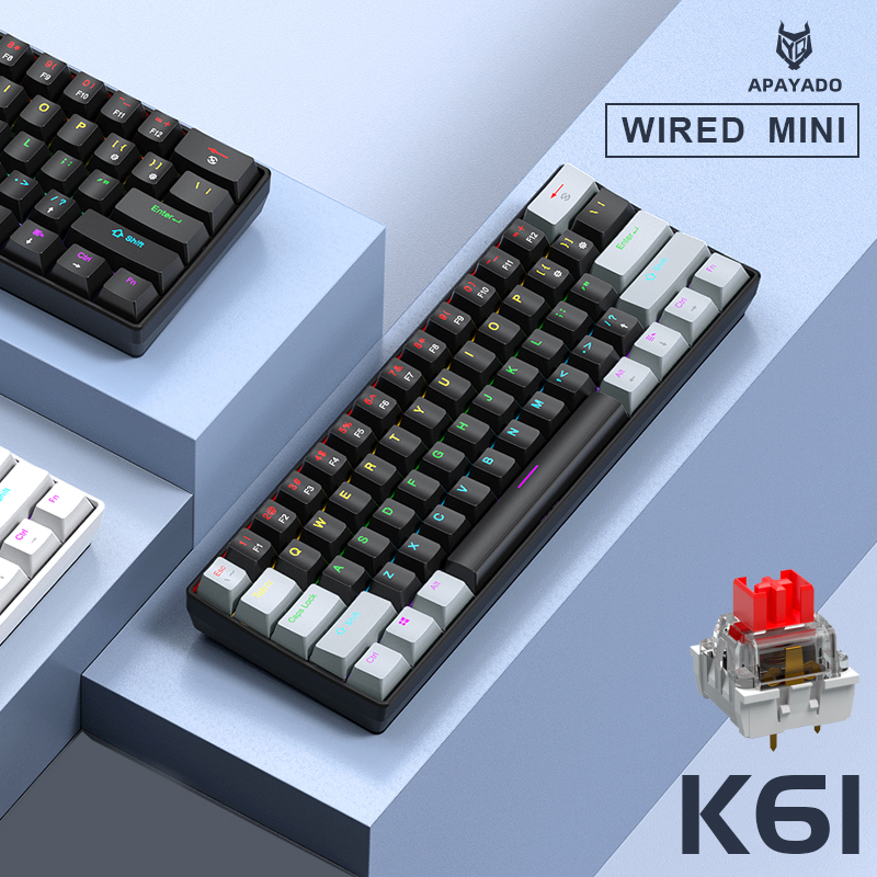 Teclado mecânico gaming APAYADO K61 Mini com 61 teclas, layout compacto e iluminação RGB