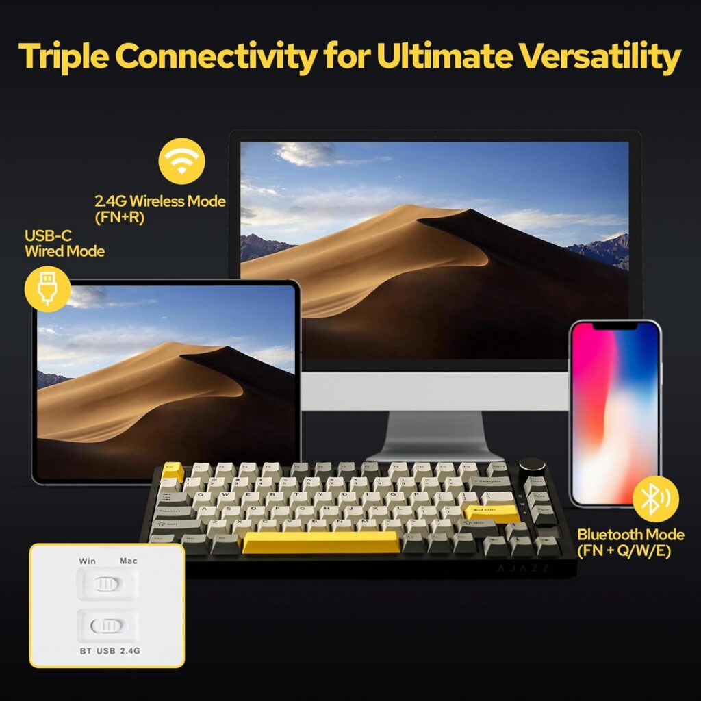 Ajazz AK820 Pro com conectividade tripla por USB-C, Bluetooth e ligação sem fios 2.4GHz para vários dispositivos