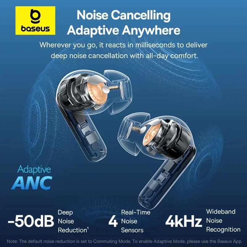 Baseus EP10 Pro ANC com cancelamento ativo de ruído adaptativo até 50dB