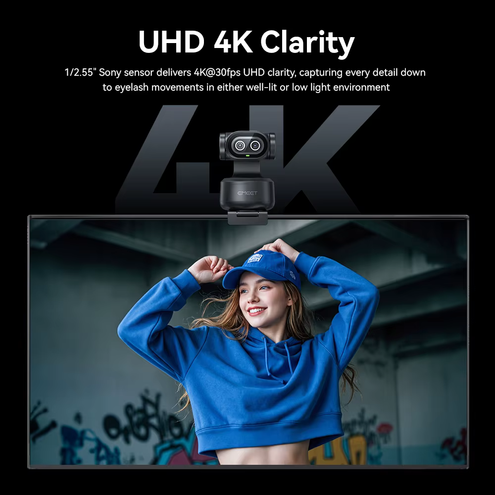 Qualidade de imagem UHD 4K da webcam EMEET PIXY