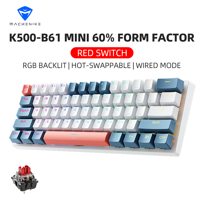 Teclado mecânico gaming Machenike K500-B61 com layout 60%, RGB e design compacto em branco