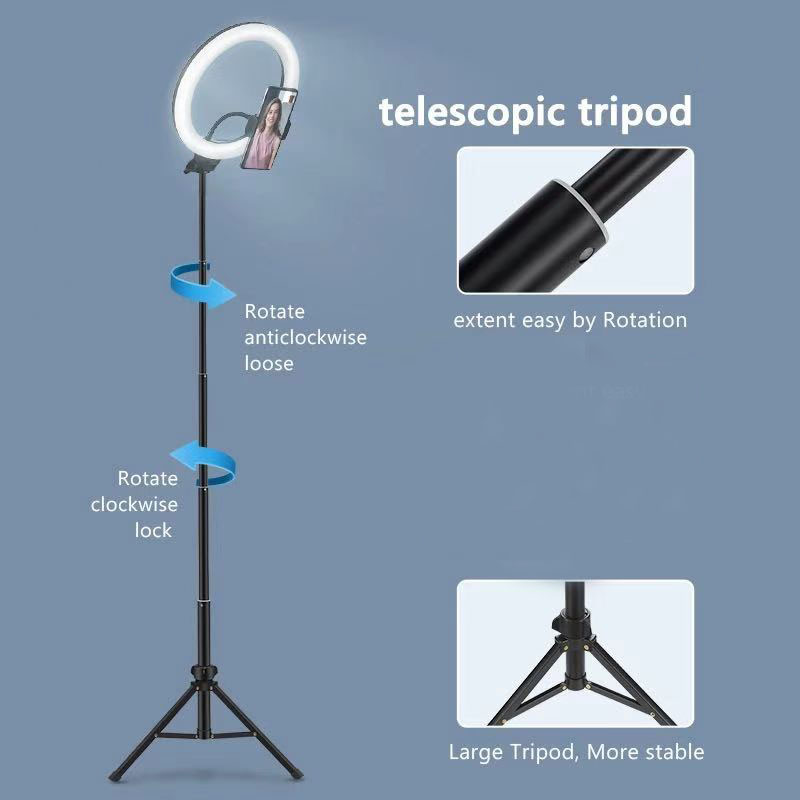ring light com tripé ajustável altura regulável para vídeo e streaming