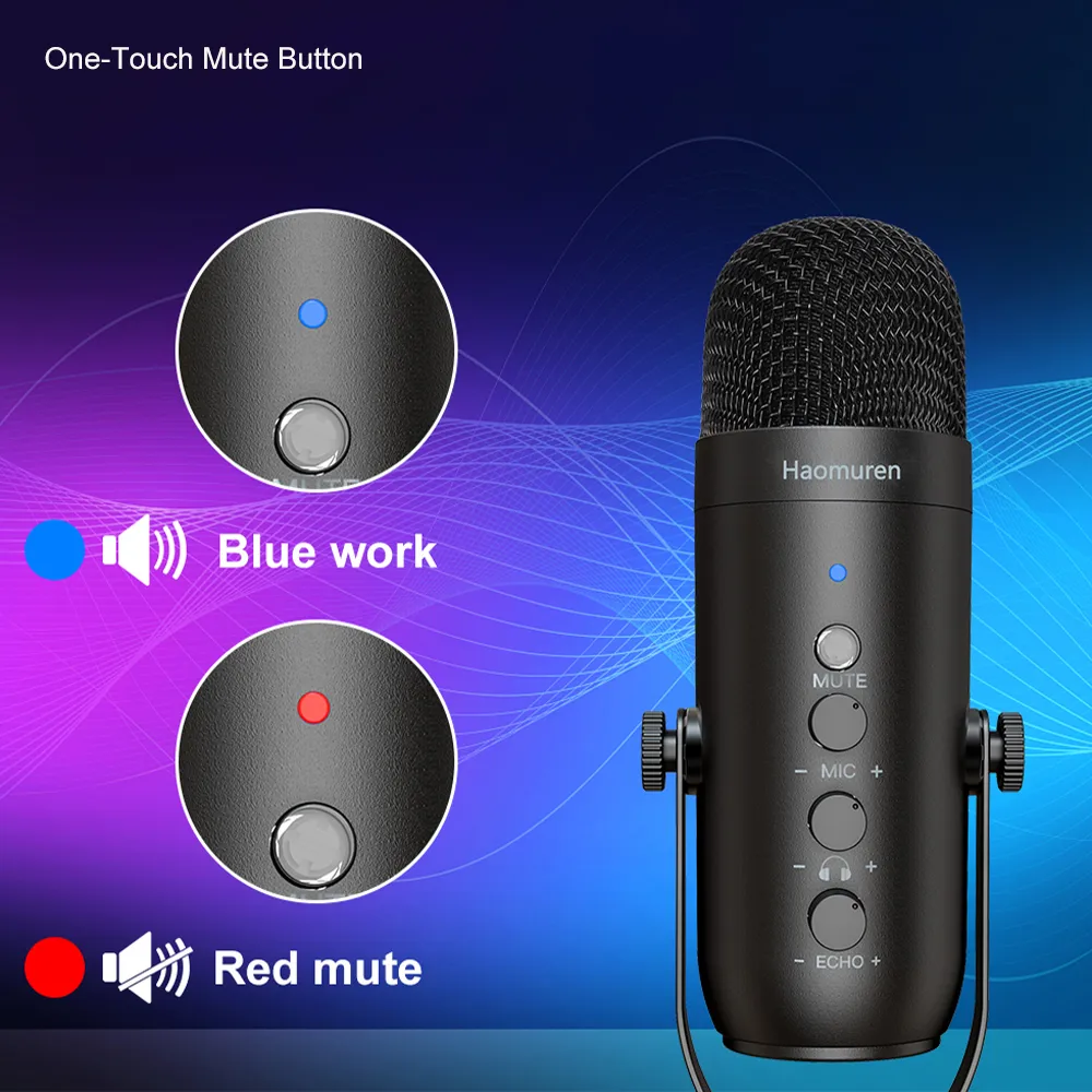 Botão mute com indicador de luz do Haomuren microfone USB