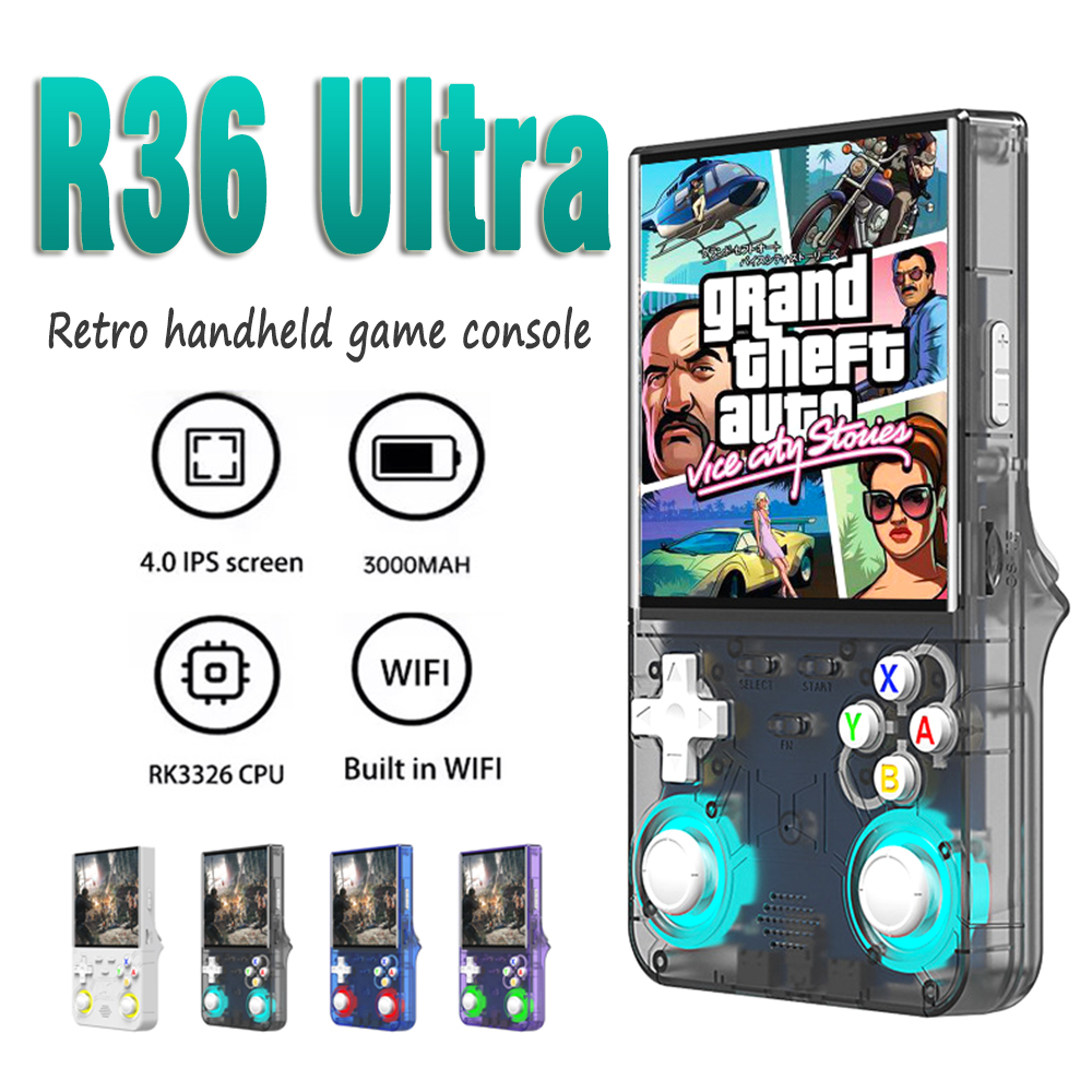 R36 Ultra consola retro portátil com ecrã IPS de 4 polegadas, WiFi e joysticks RGB de 7 cores