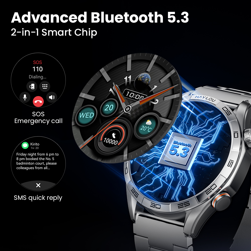 Bluetooth 5.3 no HAYLOU Solar 5 para chamadas, notificações e ligação rápida ao smartphone