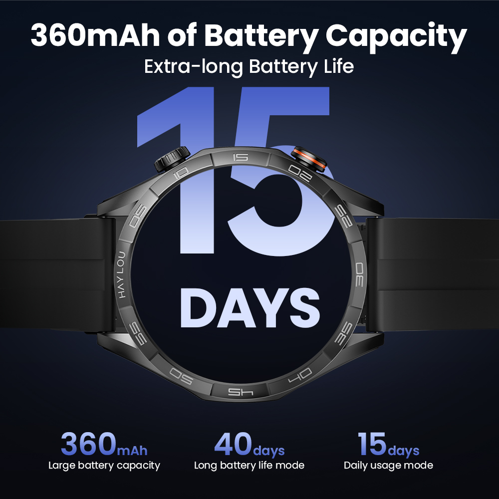 Bateria de 360mAh no HAYLOU Solar 5 com autonomia até 15 dias e até 40 dias em standby
