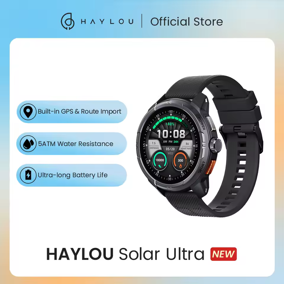 HAYLOU Solar Ultra smartwatch com GPS integrado, resistência 5ATM e bateria até 22 dias