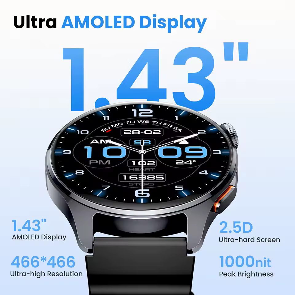 Ecrã AMOLED de 1.43 polegadas do HAYLOU Watch 4S com resolução 466x466 e brilho até 1000 nits