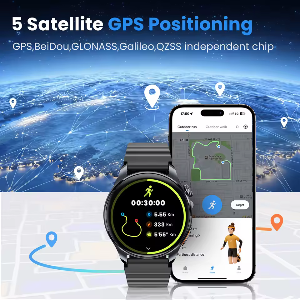 GPS integrado no HAYLOU Watch 4S com 5 sistemas de satélite para localização precisa