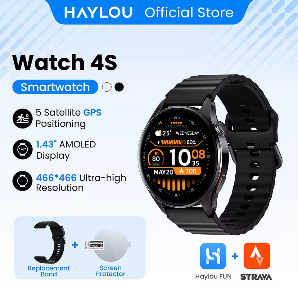 HAYLOU Watch 4S smartwatch com GPS integrado, ecrã AMOLED de 1.43 polegadas e chamadas Bluetooth
