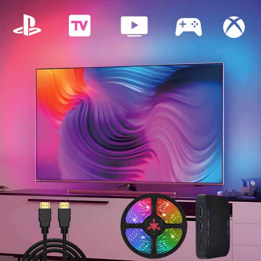 Luzes LED HDMI Sync para TV e monitor gaming com sincronização de cores em tempo real