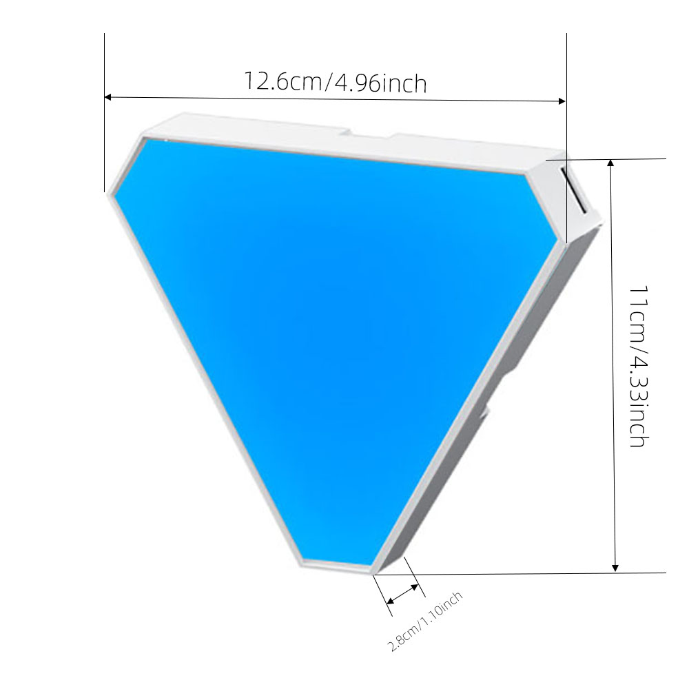 Dimensões do painel triangular LED RGB para parede e setup gaming.