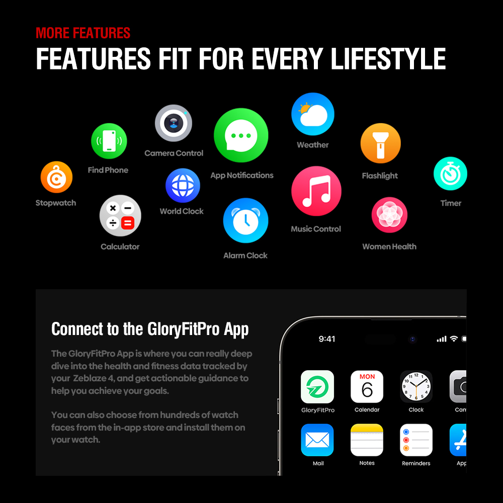 App do Zeblaze Stratos 4 com funcionalidades inteligentes e monitorização de saúde