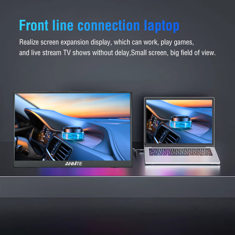 Ligação do monitor portátil Anmite 16 polegadas por USB-C e mini HDMI para portátil e consola