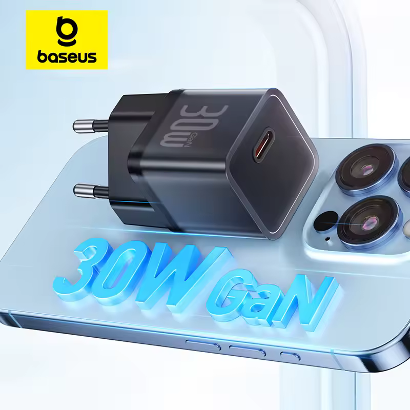Carregador Baseus 30W GaN fast charge USB-C para telemóvel e acessórios