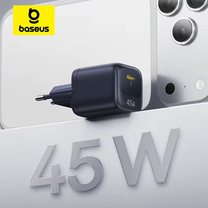 Carregador Baseus 45W GaN fast charge USB-C para smartphone e tablet