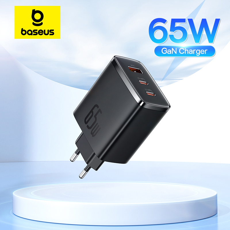 Carregador Baseus 65W GaN fast charge com USB-C e USB-A