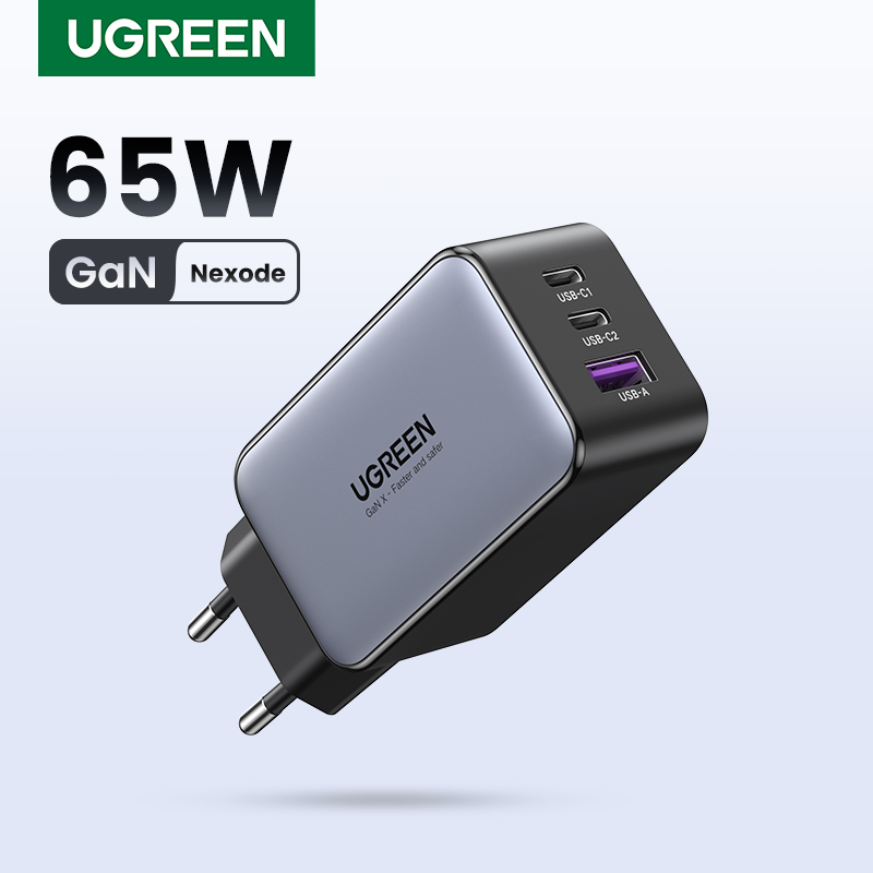 Carregador UGREEN 65W GaN Nexode com portas USB-C e USB-A